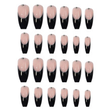 Black French Coffin Press On Nails 24pcs Long Ballet Gel Fake Nails with Reusable Jelly Glue Glossy Finish