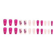 Hot Pink Press On Nails Medium Length Full Cover Ballerina Shape Glossy Salon Finish 24PCS Set