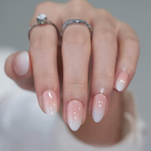 Almond Pink White Ombre Press On Nails Set 24Pcs Medium French Gradient Fake Nails with Natural Ombre Finish and Reusable Acrylic Full Cover Design