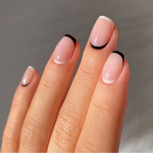 Medium Square French Tip Press On Nails Set 24Pcs Glossy Full Cover Acrylic False Nails for Women