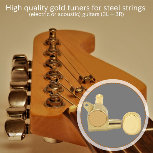 6 StäMstift för Gitarr VERROUILLAGE-StäMmare VidröR GitarrsträNgarknapp 3L + 3R Guld 1