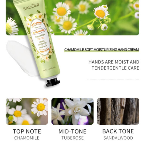 Natural Vegan Chamomile Hand Cream for Dry Hands, Deep Hydration Non Greasy Moisturizer, 2 oz (4pcs) 2
