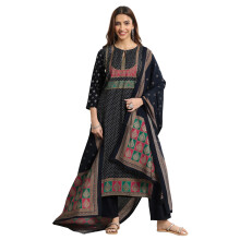Libas Women'S Silk Blend Kurta Set (400057O_Navy Blue_L)