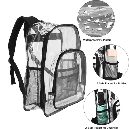 Heavy Duty Clear Backpack,Security Transparent School Backpack,See Through Bookbag For Work, Security Check And Travel