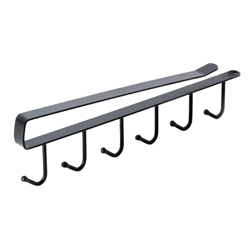Under Cabinet Hooks Kitchen Storage Organizer, NoDrill Iron Rack with 6 SpaceSaving Hanging Hooks (Black)