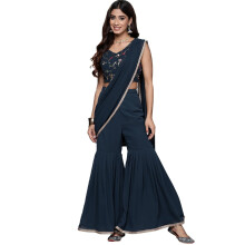 Libas Damers Ren Georgette Saree (34731_Blå)