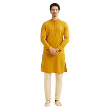 Manyavar Herren Baumwoll Kurta Pyjama Set (Senfgelb,XXL)