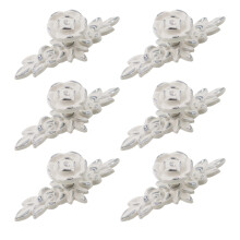Vintage Rose Cabinet Knobs and Drawer Pulls, Zinc Alloy, Silver Flower Wardrobe Handles, 6PCS 103mm