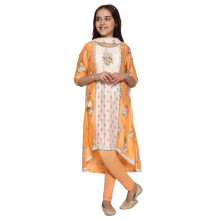 Peach Geprinte Kurta-Tights-Dupatta Meisjes Set
