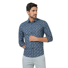 Blackberrys Μακρυμάνικη Slim Fit Εκτυπωμένη Πουκάμισο (Μέγεθος: 40)-Us-S-Um-Pr-Blate # Navy