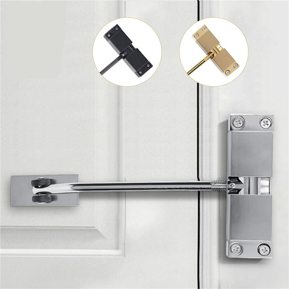 Stainless Steel Automatic Door Closer, Adjustable Spring, Quiet Closing, Silver Rustproof Design 9073542901556