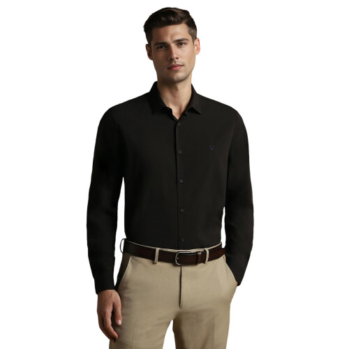 Allen Solly Ανδρικό Μαύρο Slim Fit Κοντομάνικο Πουκάμισο