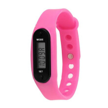 (pink)Digital Lcd Pedometer Wrist Step Run Walking Distance Calorie Counter Watch