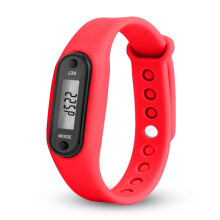 (Red)Digital Lcd Pedometer Wrist Step Run Walking Distance Calorie Counter Watch