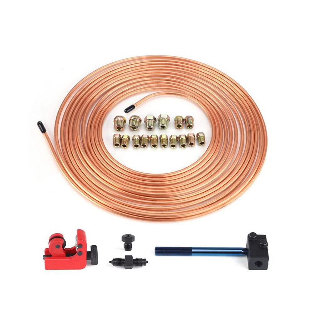 25Ft 7.62M 3/16Inch Od Roll Tube Coil Brake Pipe Tube House Repair Kit With 16Pcs Tube Nuts Double Flaring Tool 6033000102508