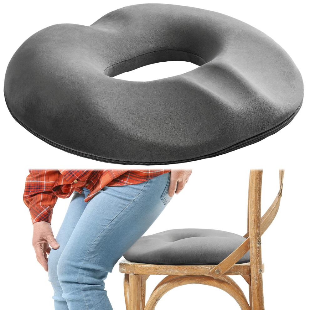 Gray Donut Seat Cushion For Tailbone Pain Relief, Ergonomic Coccyx Pillow For Hemorrhoids And Prostate,