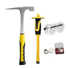 Kit de 4 Peças para Picaretas e Martelos Geológicos, Incluindo Martelo de Rocha de 907 G, Cinzéis, Lupa de Joalheiro e Óculos de Proteção.