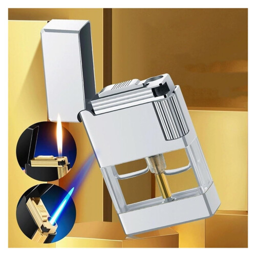 Butane Torch Lighter Double Flame Refillable Windproof Jet Lighter with Visible Fuel Window Black 1