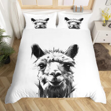 Alpaca Toddler Bedding Set No Comforter, Neutral Minimalist Duvet Cover Set Black and White