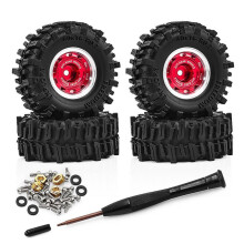 0.7 Inch Metal Beadlock Wheel Tire Set for 1/30 SCX30 Ascent-32 RC Car Upgrade Accessories Red