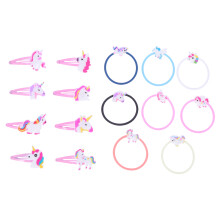 16Pcs Unicorn Hair Clips Assorted Colors Hair Ring Ponytail Holder Set