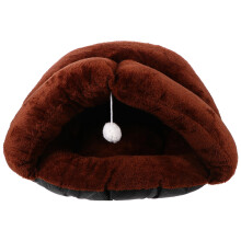 Coffee Plush Cat Sleeping Nest Warm Pet Bed Cushion