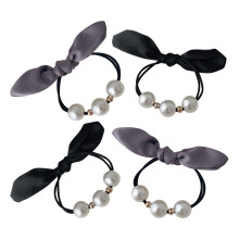 4Pcs Assorted Color Elastic Hair Ties Bow Pearl Ponytail Accessories
