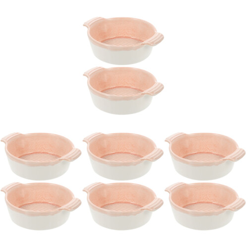 8Pcs Ceramic Baking Dish Set Pink Double Handle Nonstick Easy Clean