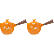 2Pcs Orange Household Ceramic Tea Pot 360 Rotation Side Handle