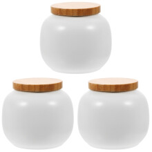 3Pcs Smooth White Ceramic Jars with Bamboo Lid for Coffee Tea Storage
