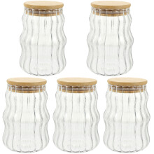 5Pcs Clear Glass Sealed Jars with Bamboo Lid for Kitchen Food Storage