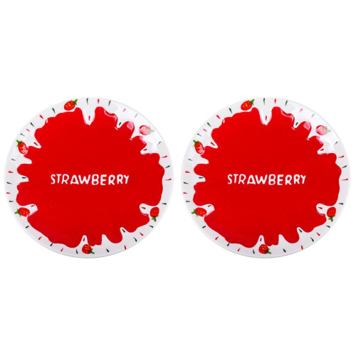 2Pcs Assorted Color Ceramic Plates Strawberry Pattern for Food Serving