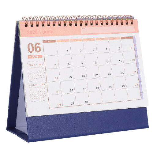 Compact 2026 Mini Desktop Calendar Dark Blue Paper Monthly Planner