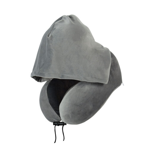 Small Hooded Supportive Rest Pillow With Eye Mask And Ear-Grey
