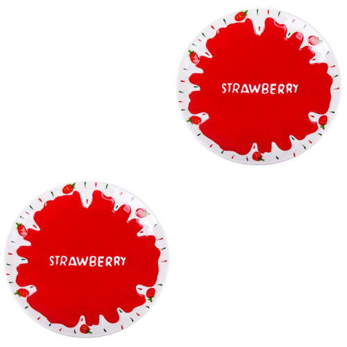 2Pcs Assorted Color Ceramic Plates Strawberry Pattern for Food Serving 1