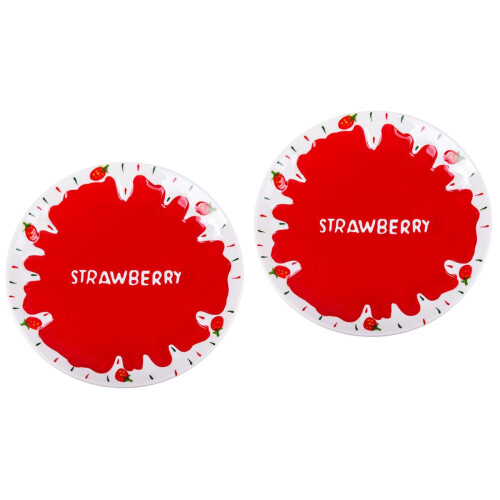 2Pcs Assorted Color Ceramic Plates Strawberry Pattern for Food Serving 2