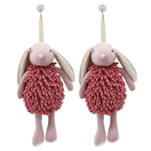 Rose Red Hanging Hand Towels Set of 2, Super Fluffy Fast Drying Chenille Hand Towels with Cute Cartoon Rabbit Design for Bathroom