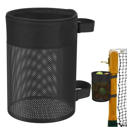 Pickleball  Holder Foldable Storage Mesh Bag for Pickleball Net Post, Storage Hanging Bag with Strap 1