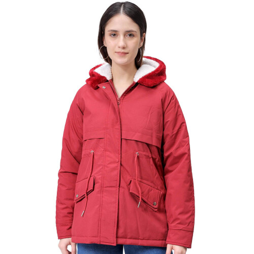 Freehand Dames Regular Fit Effen Parka Jacket (Maroon_Xl)