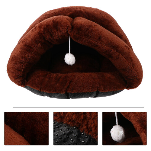 Coffee Plush Cat Sleeping Nest Warm Pet Bed Cushion 1