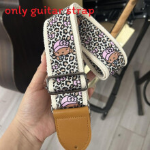 (Leopard Brown)Correa de guitarra con estampado de leopardo Hello Kitty con hebilla de metal para bajo de uso eléctrico