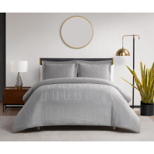 King Size Silver Grey Duvet Cover Set 3 Piece Cotton Jacquard Bedding Set with Elegant Texture
