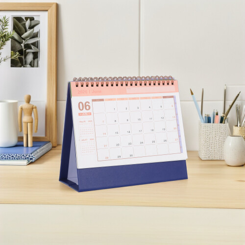 Compact 2026 Mini Desktop Calendar Dark Blue Paper Monthly Planner 2