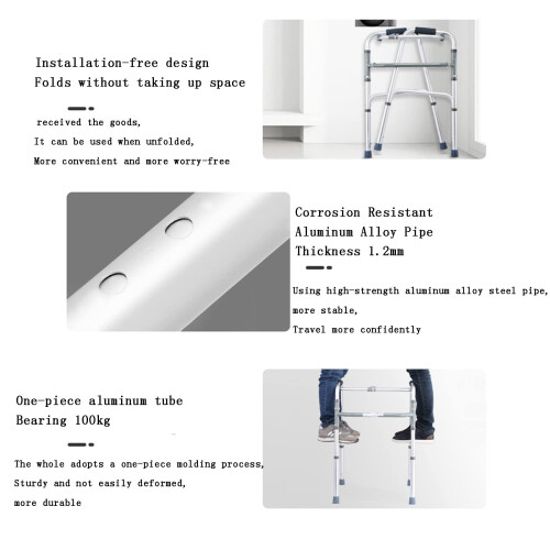 Folding Walker for Elderly, Lightweight Aluminum 8Speed Adjustable Height Walking Aid 2