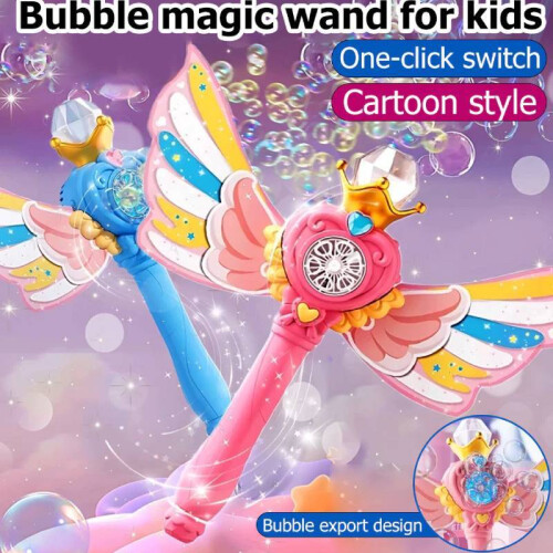 (Pink)Kid Angel Magic Bubble Wand Stick Electric Automatic Bubble Machine Light Up Toy 2