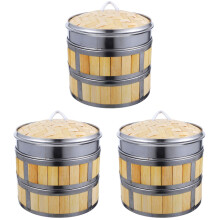 3Ensembles Panier Bambou Acier Inoxydable Coloré Usage Familial