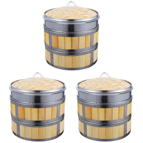 3Ensembles Panier Bambou Acier Inoxydable Coloré Usage Familial