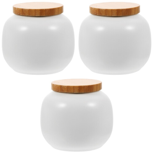 3Pcs Smooth White Ceramic Jars with Bamboo Lid for Coffee Tea Storage 1
