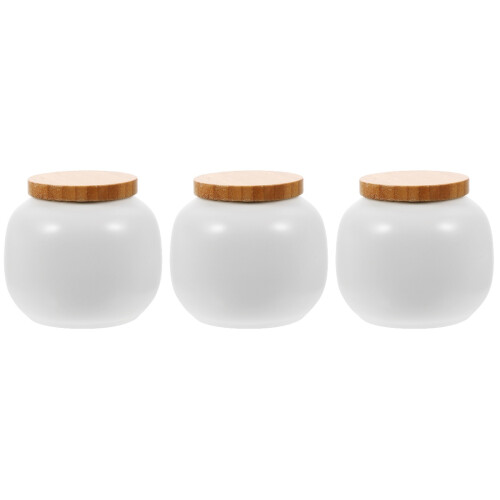 3Pcs Smooth White Ceramic Jars with Bamboo Lid for Coffee Tea Storage 2