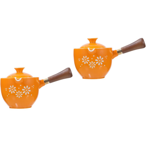 2Pcs Orange Household Ceramic Tea Pot 360 Rotation Side Handle 2